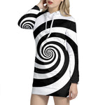 Black And White Spiral Illusion Print Hoodie Dress