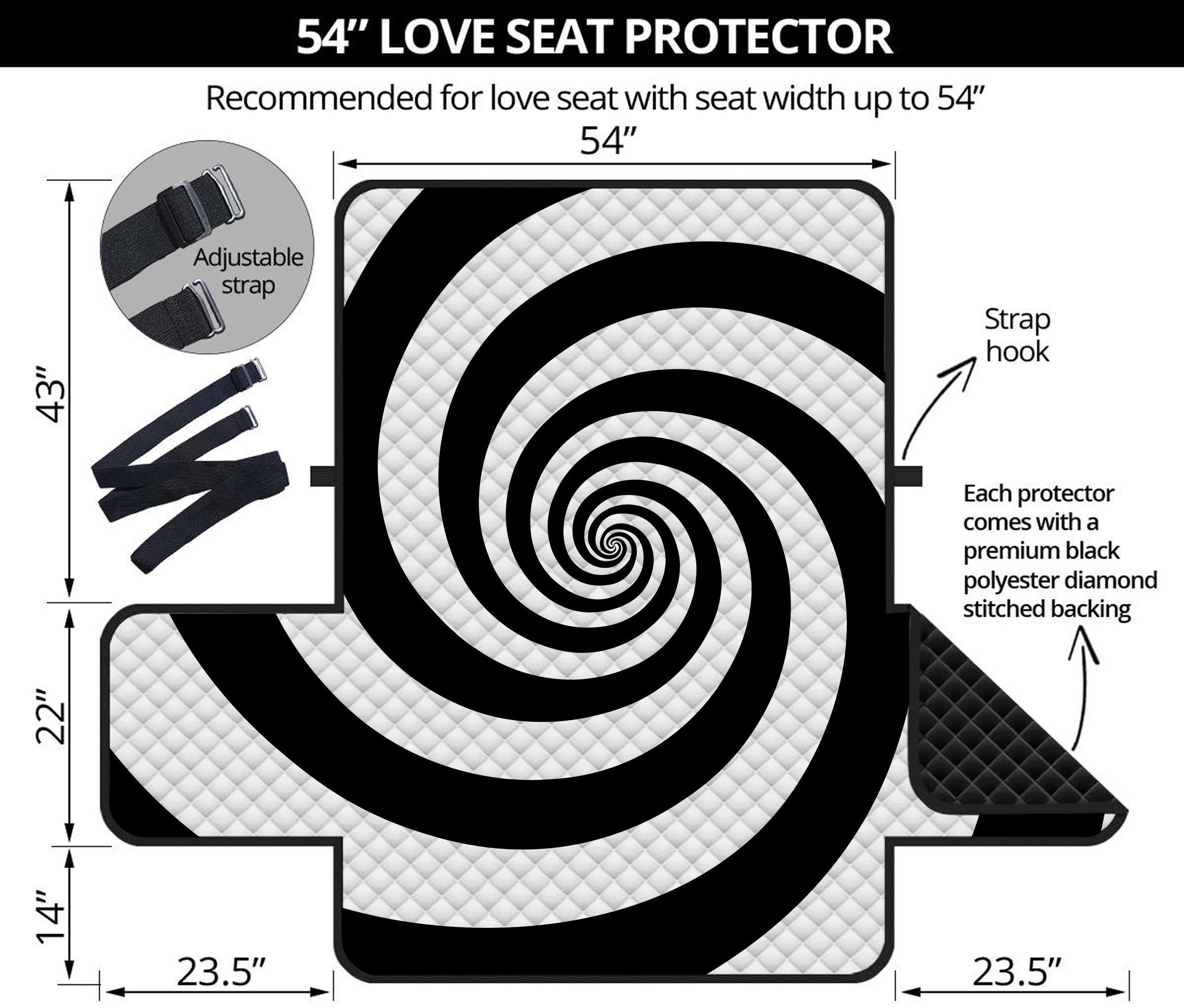 Black And White Spiral Illusion Print Loveseat Protector