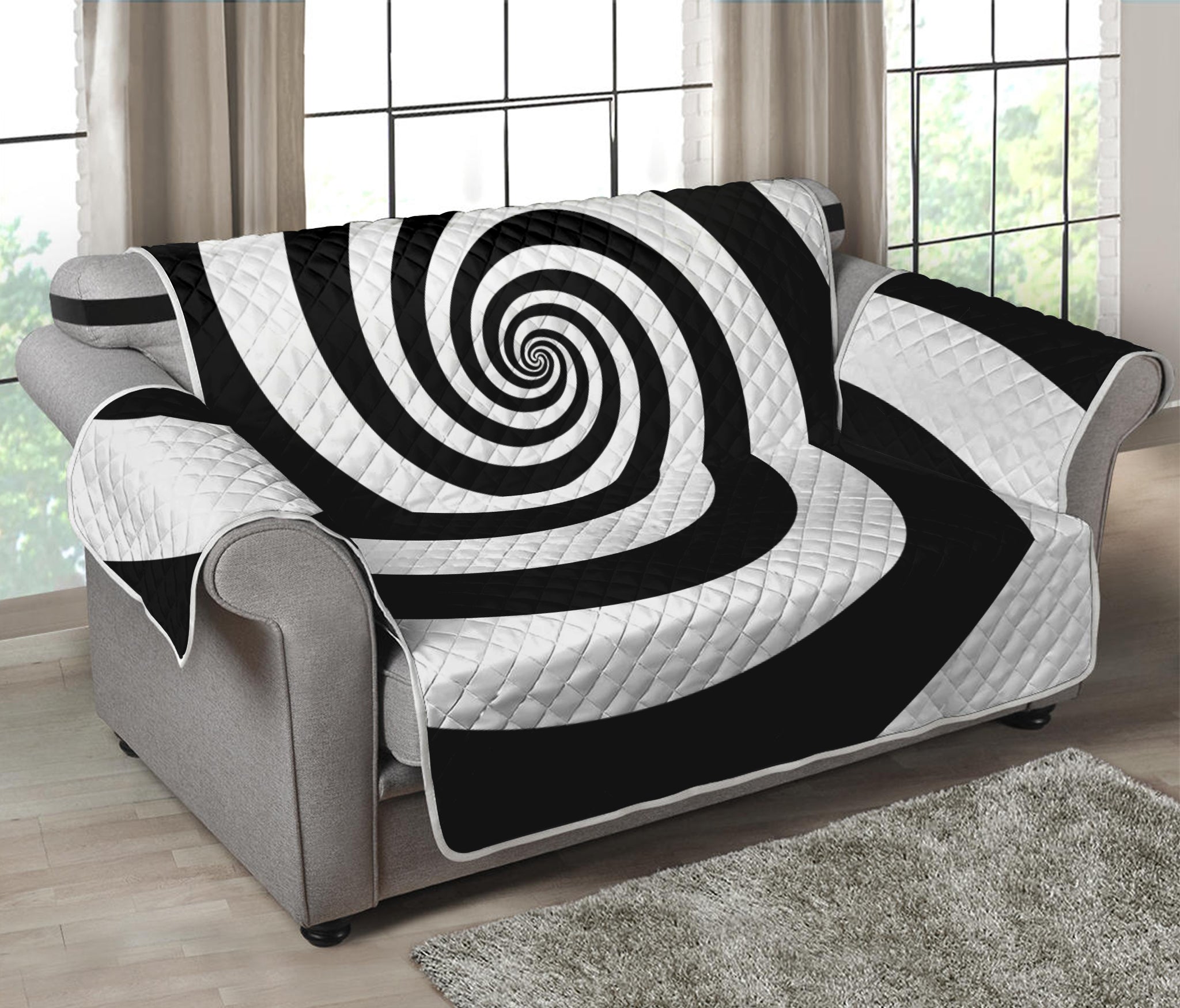 Black And White Spiral Illusion Print Loveseat Protector