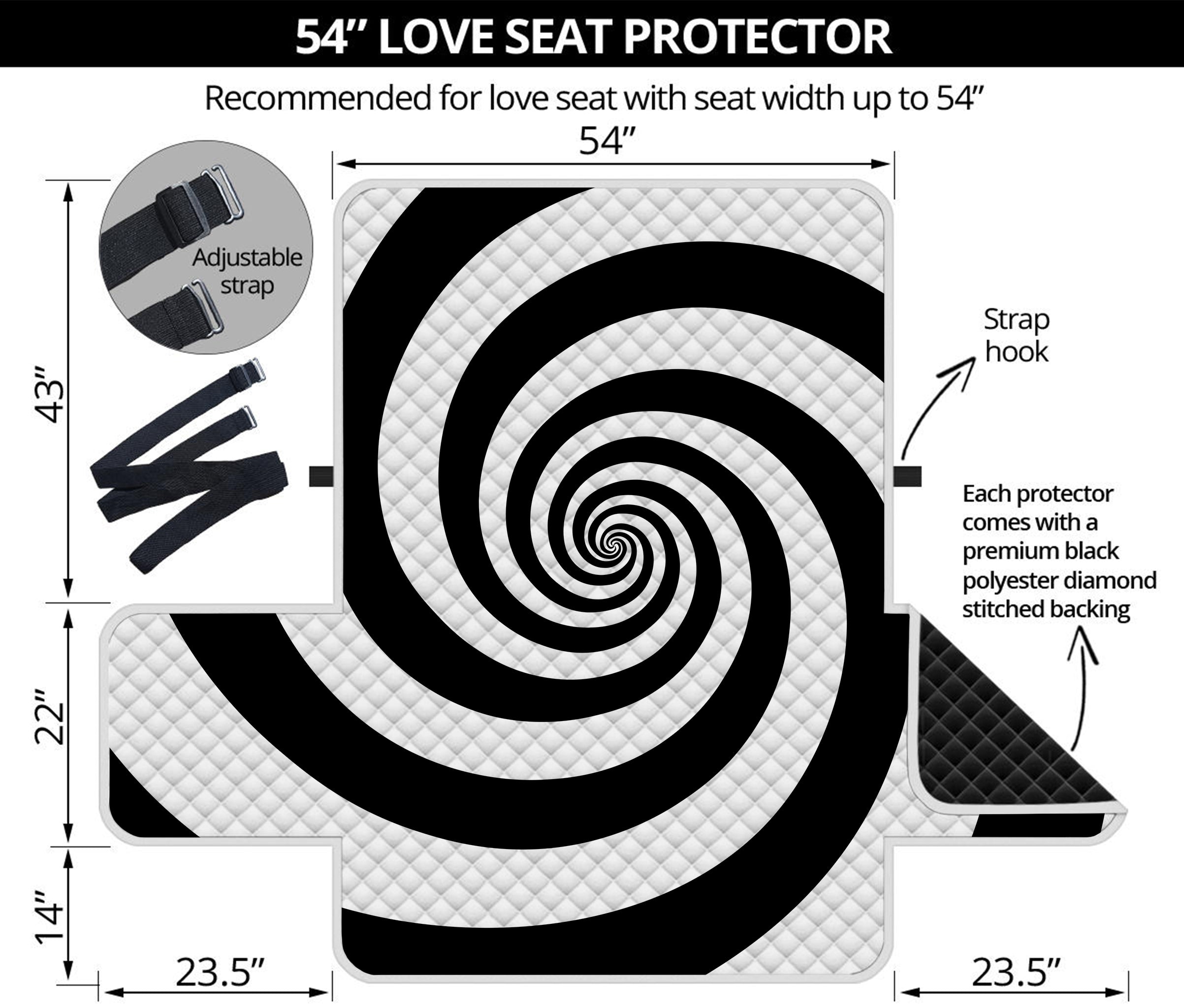 Black And White Spiral Illusion Print Loveseat Protector