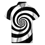 Black And White Spiral Illusion Print Men's Short Sleeve Shirt