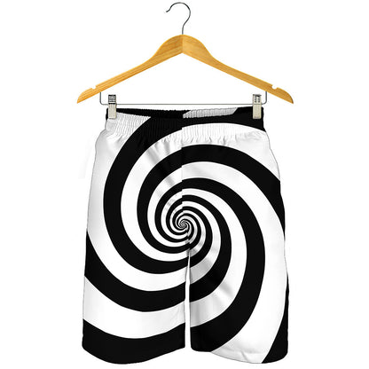 Black And White Spiral Illusion Print Men's Shorts