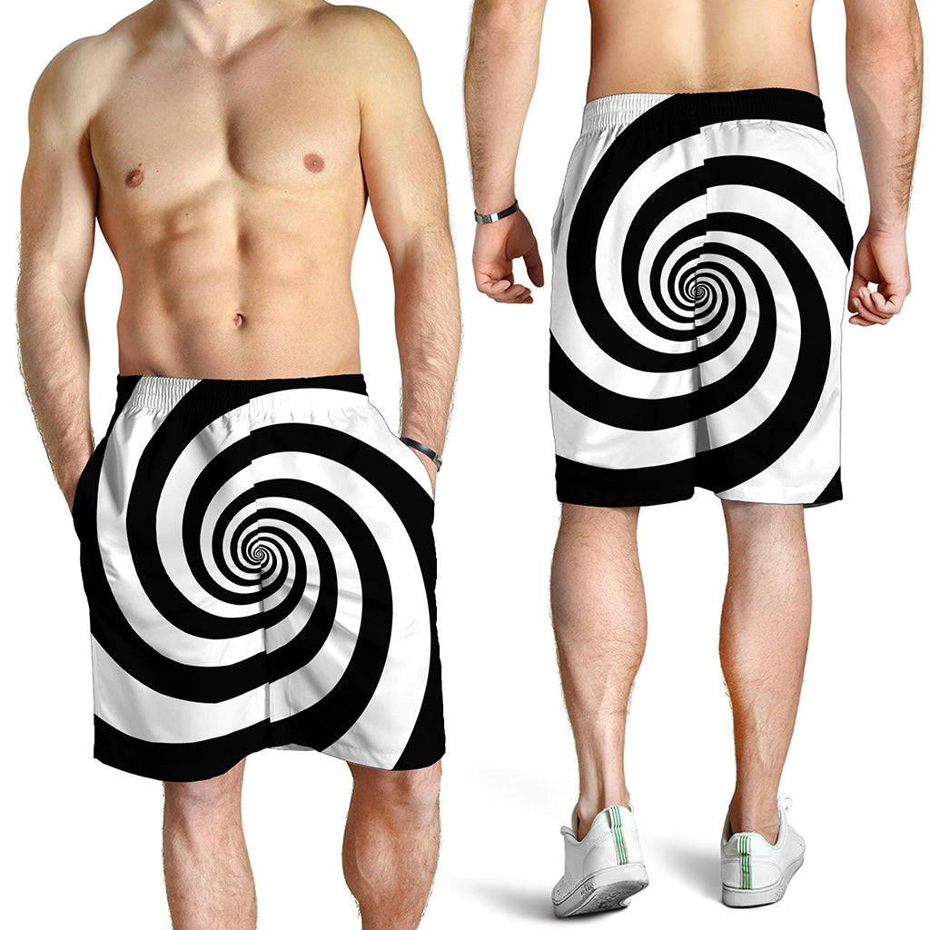 Black And White Spiral Illusion Print Men's Shorts