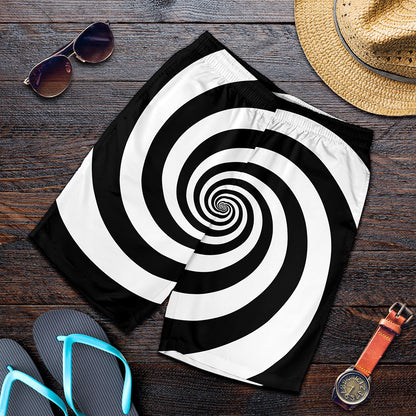 Black And White Spiral Illusion Print Men's Shorts