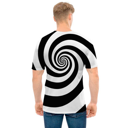 Black And White Spiral Illusion Print Men's T-Shirt