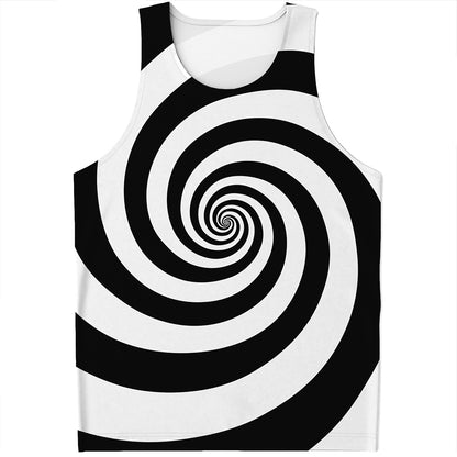 Black And White Spiral Illusion Print Men's Tank Top