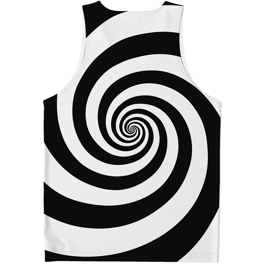 Black And White Spiral Illusion Print Men's Tank Top