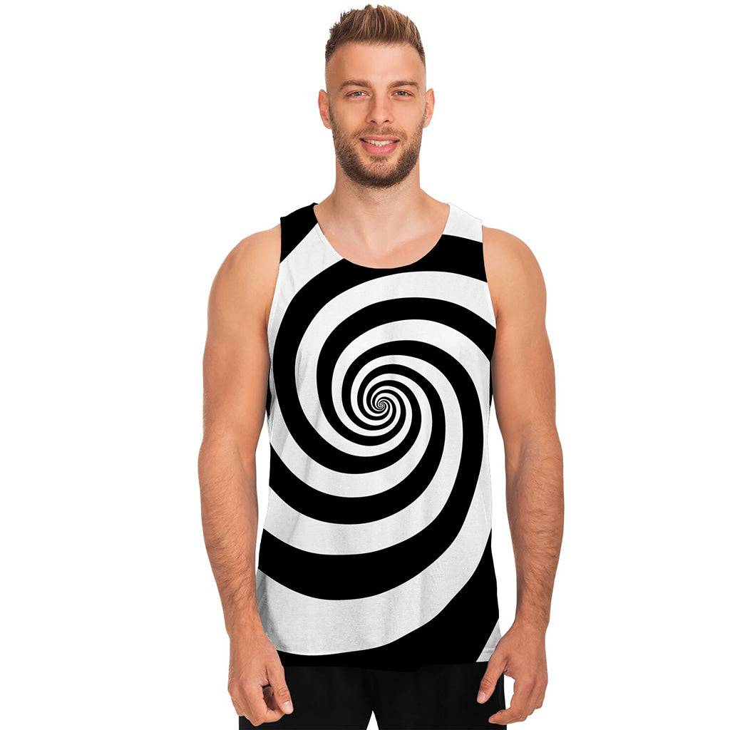 Black And White Spiral Illusion Print Men's Tank Top