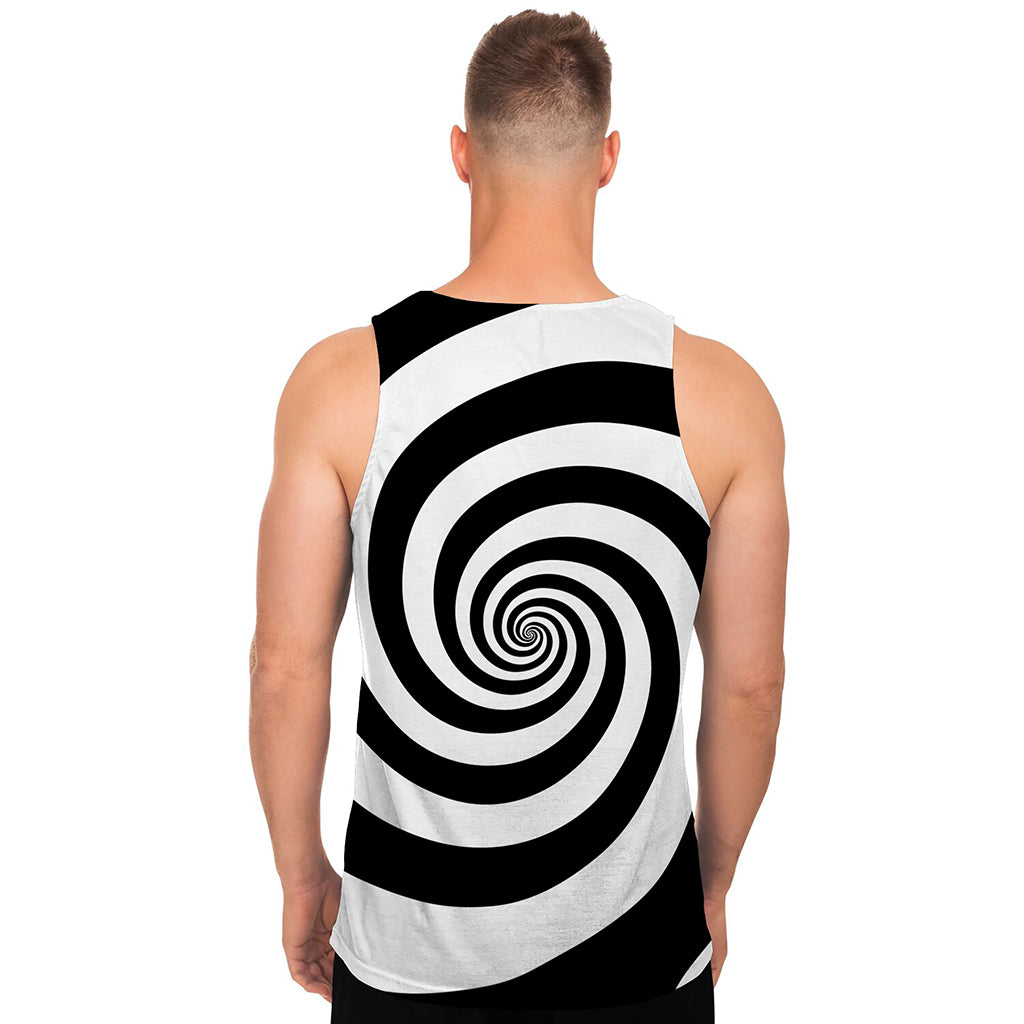 Black And White Spiral Illusion Print Men's Tank Top