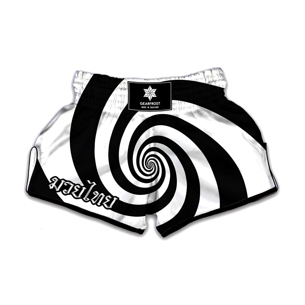 Black And White Spiral Illusion Print Muay Thai Boxing Shorts