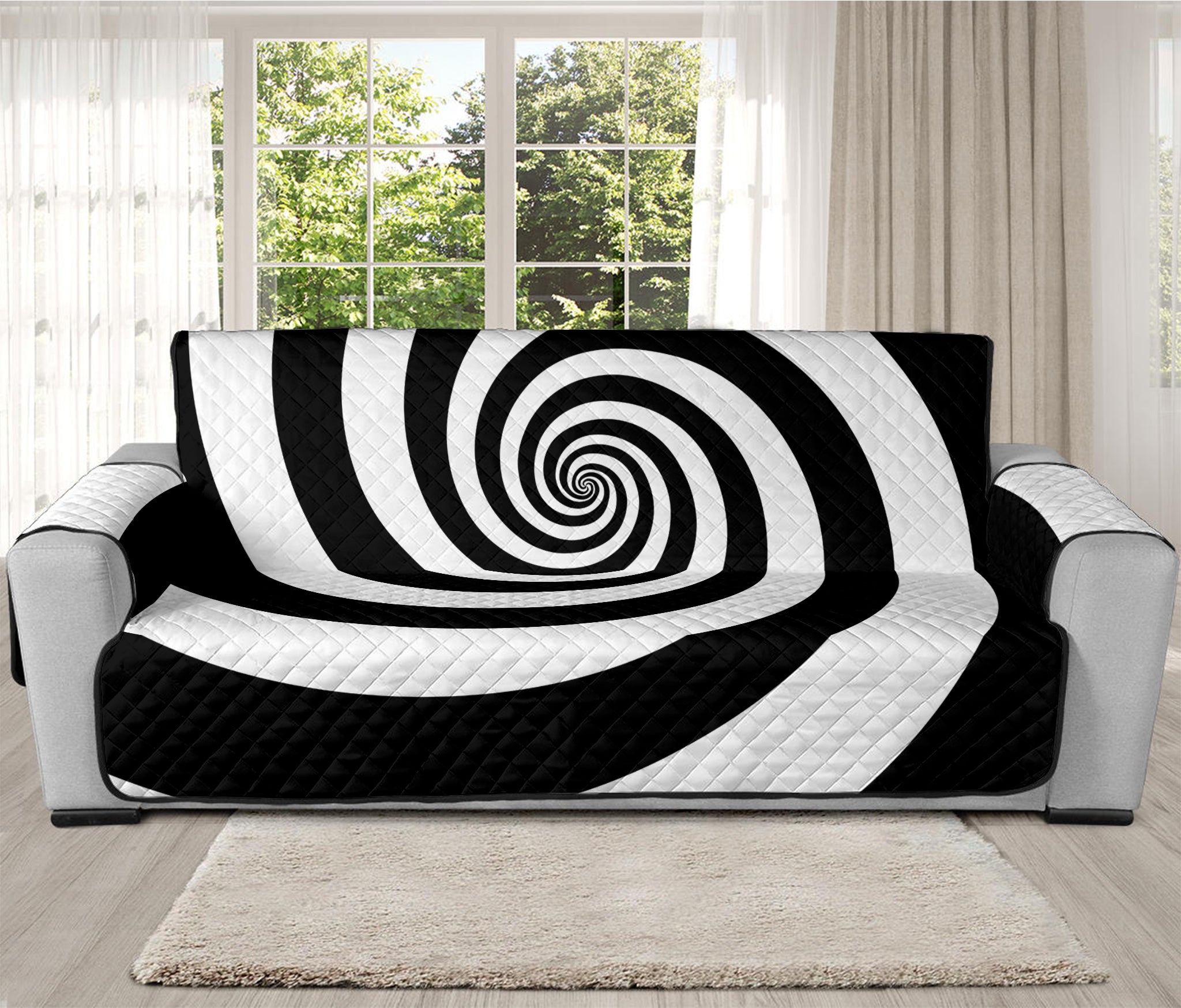 Black And White Spiral Illusion Print Oversized Sofa Protector