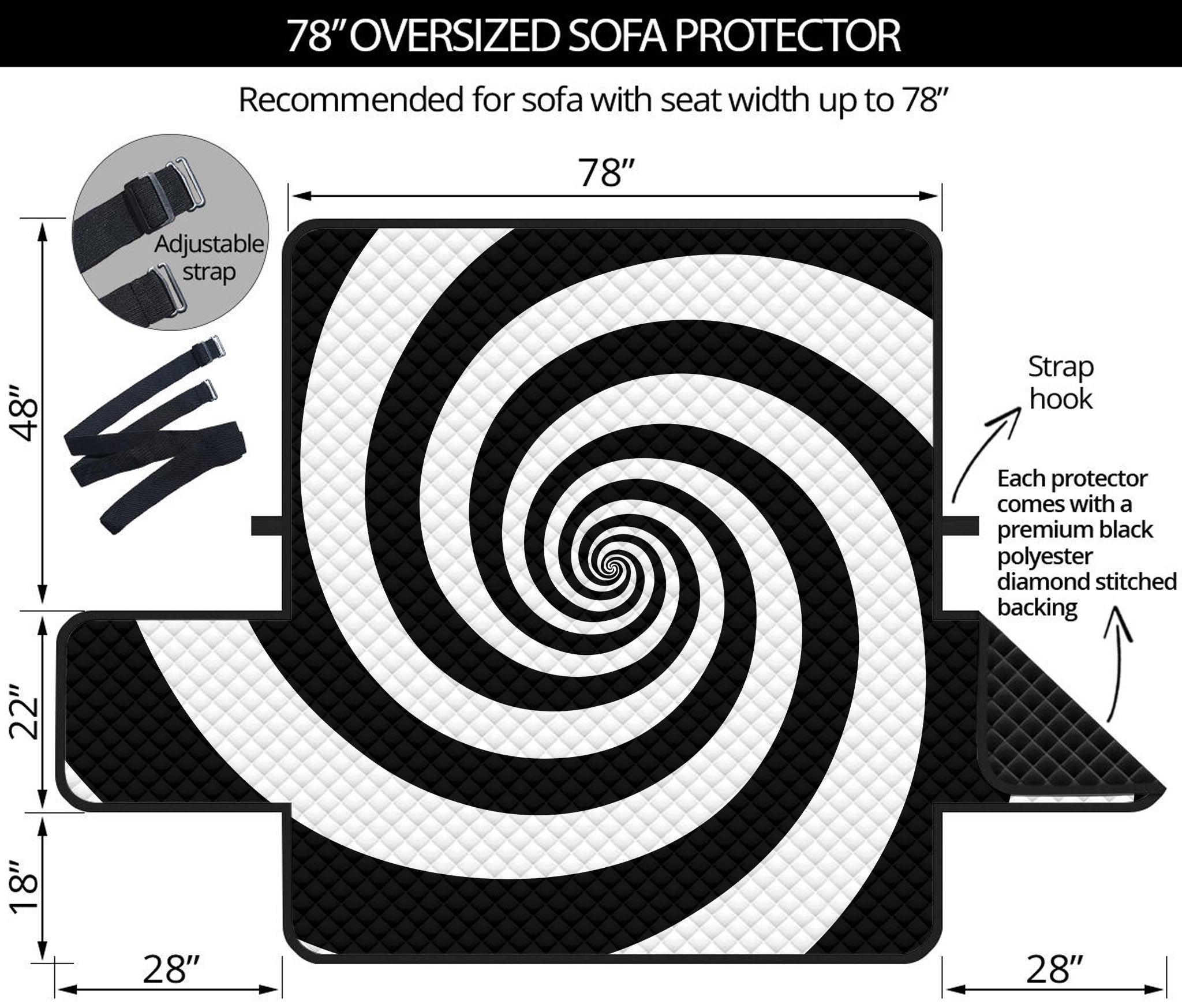 Black And White Spiral Illusion Print Oversized Sofa Protector