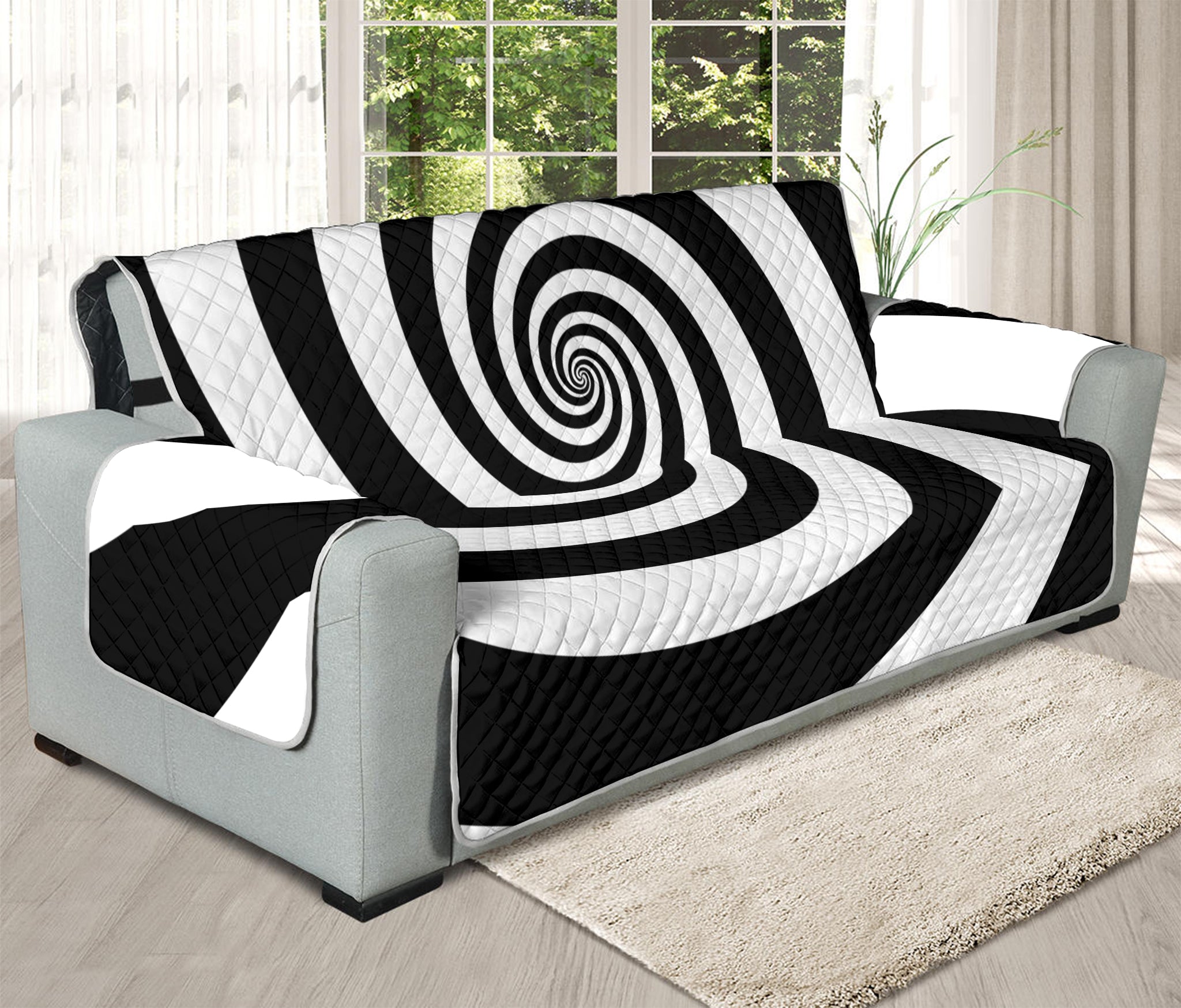 Black And White Spiral Illusion Print Oversized Sofa Protector