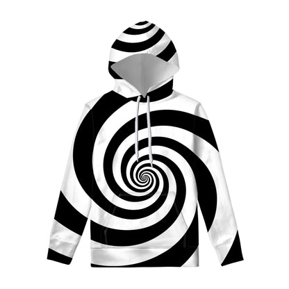 Black And White Spiral Illusion Print Pullover Hoodie