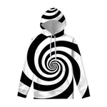 Black And White Spiral Illusion Print Pullover Hoodie