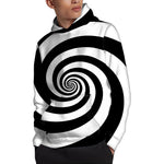 Black And White Spiral Illusion Print Pullover Hoodie