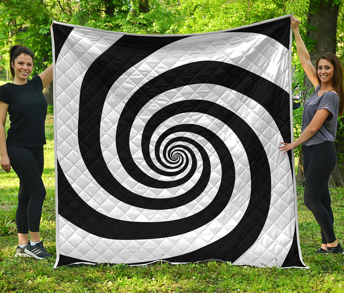 Black And White Spiral Illusion Print Quilt