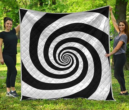Black And White Spiral Illusion Print Quilt