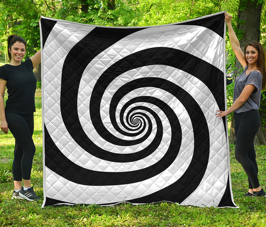 Black And White Spiral Illusion Print Quilt
