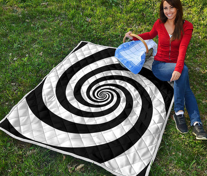 Black And White Spiral Illusion Print Quilt