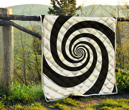 Black And White Spiral Illusion Print Quilt