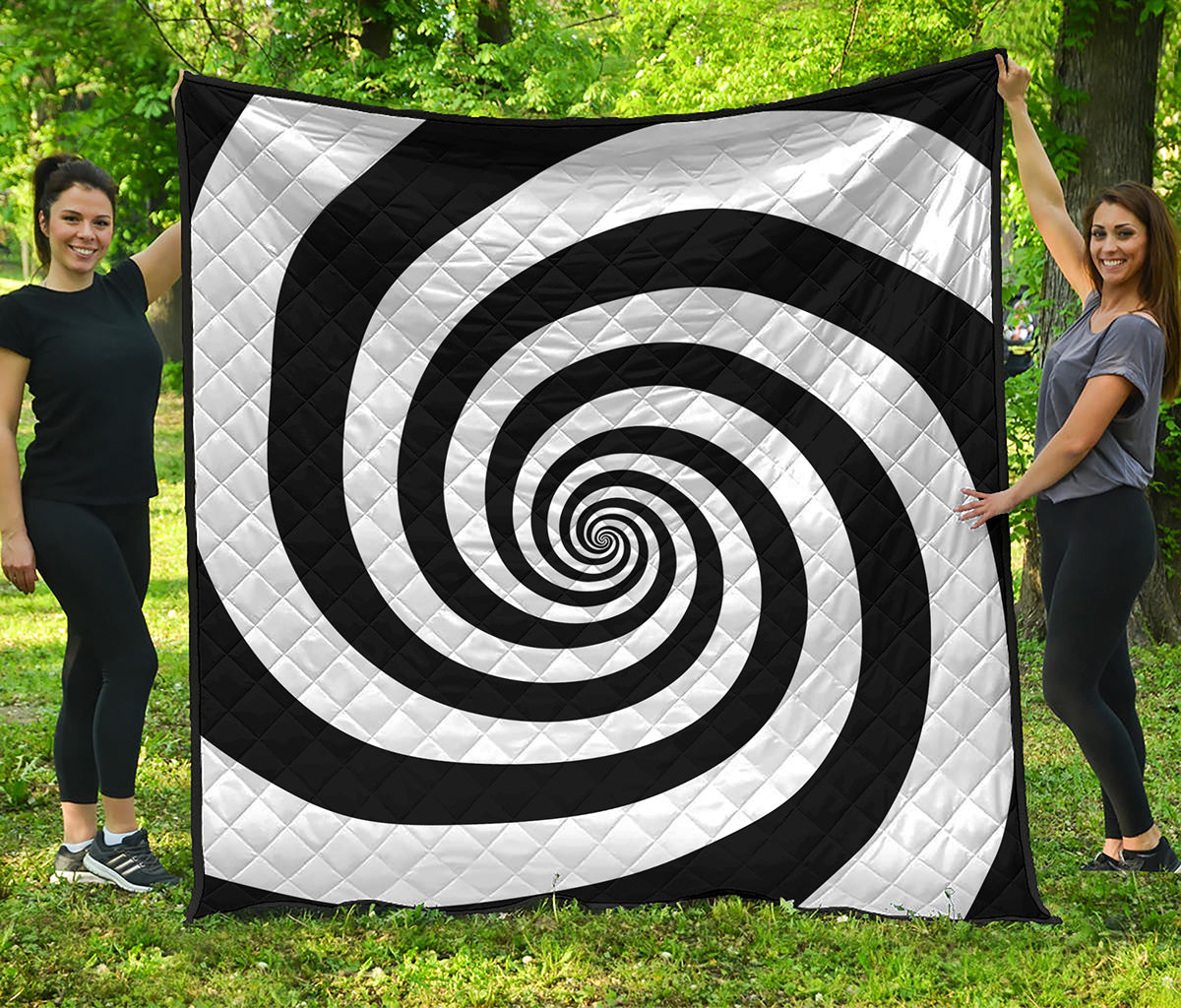 Black And White Spiral Illusion Print Quilt