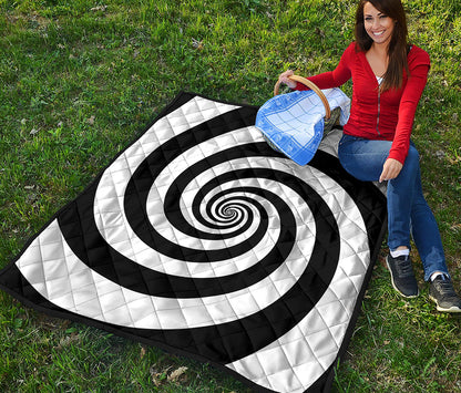 Black And White Spiral Illusion Print Quilt