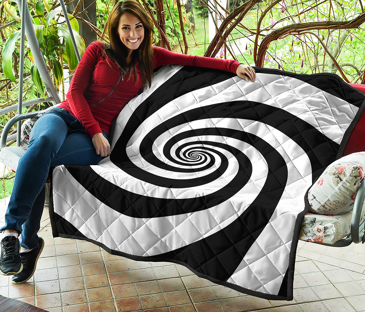 Black And White Spiral Illusion Print Quilt