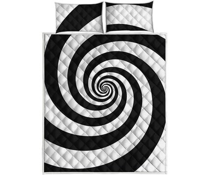 Black And White Spiral Illusion Print Quilt Bed Set