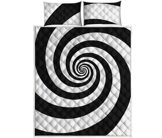 Black And White Spiral Illusion Print Quilt Bed Set