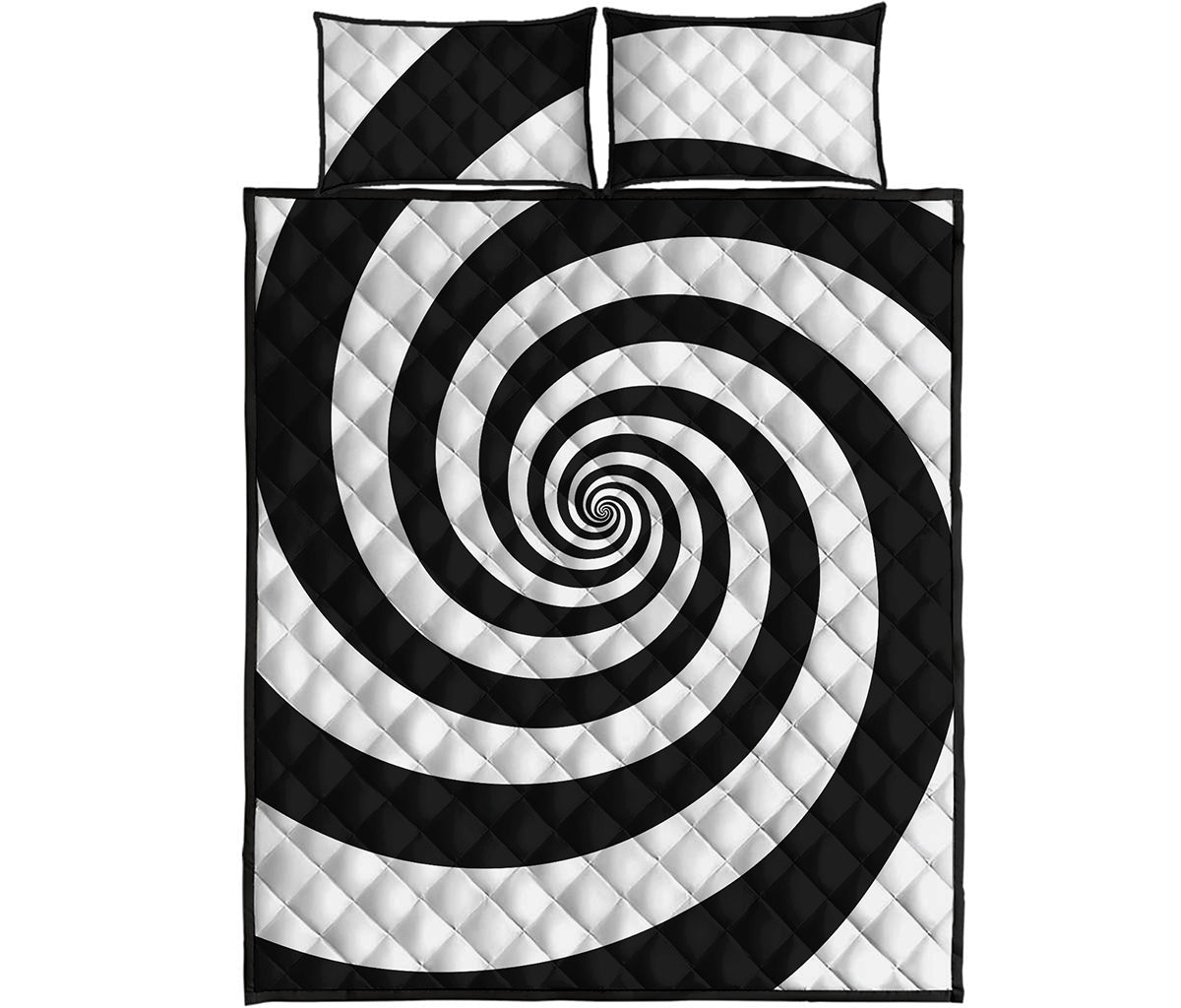 Black And White Spiral Illusion Print Quilt Bed Set