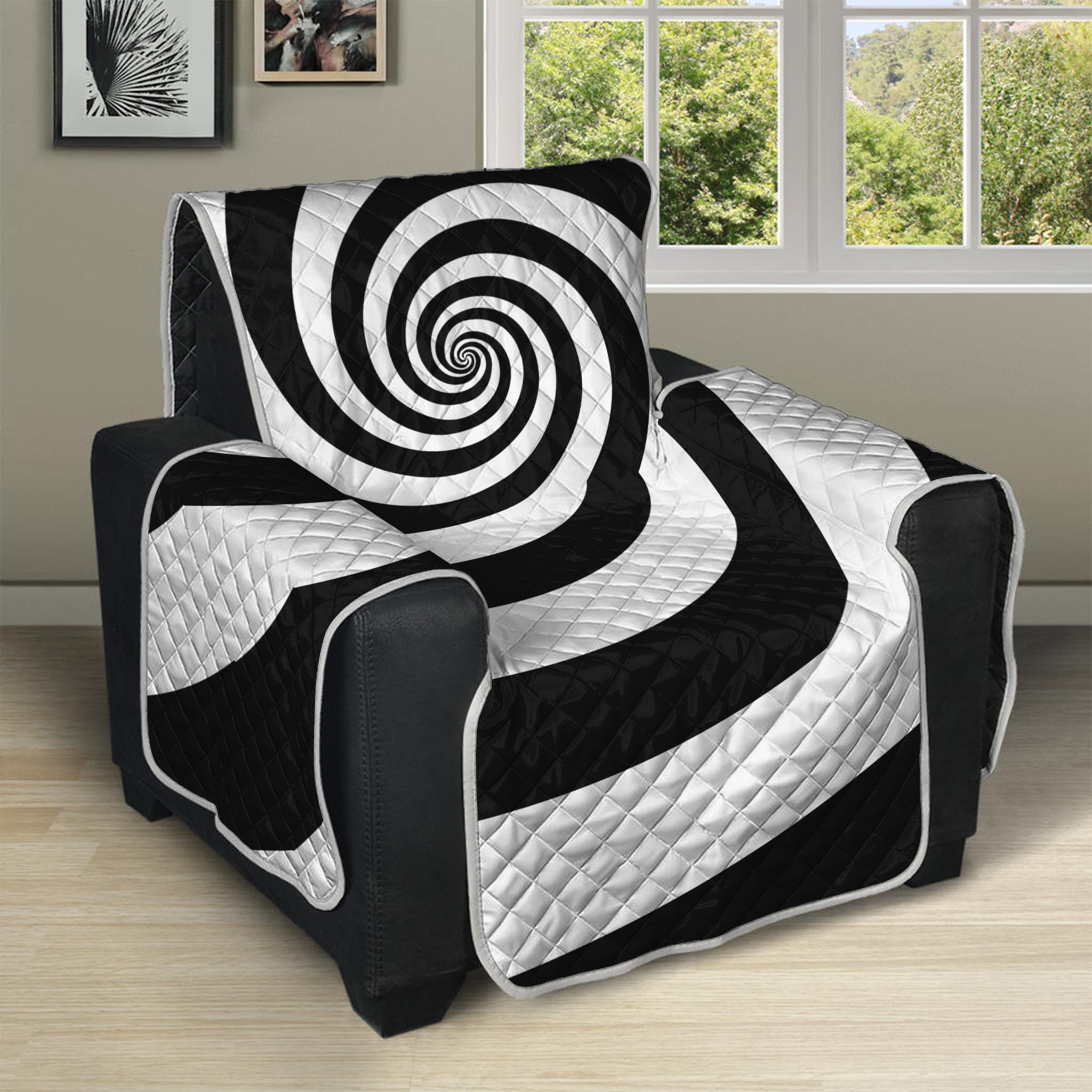 Black And White Spiral Illusion Print Recliner Protector