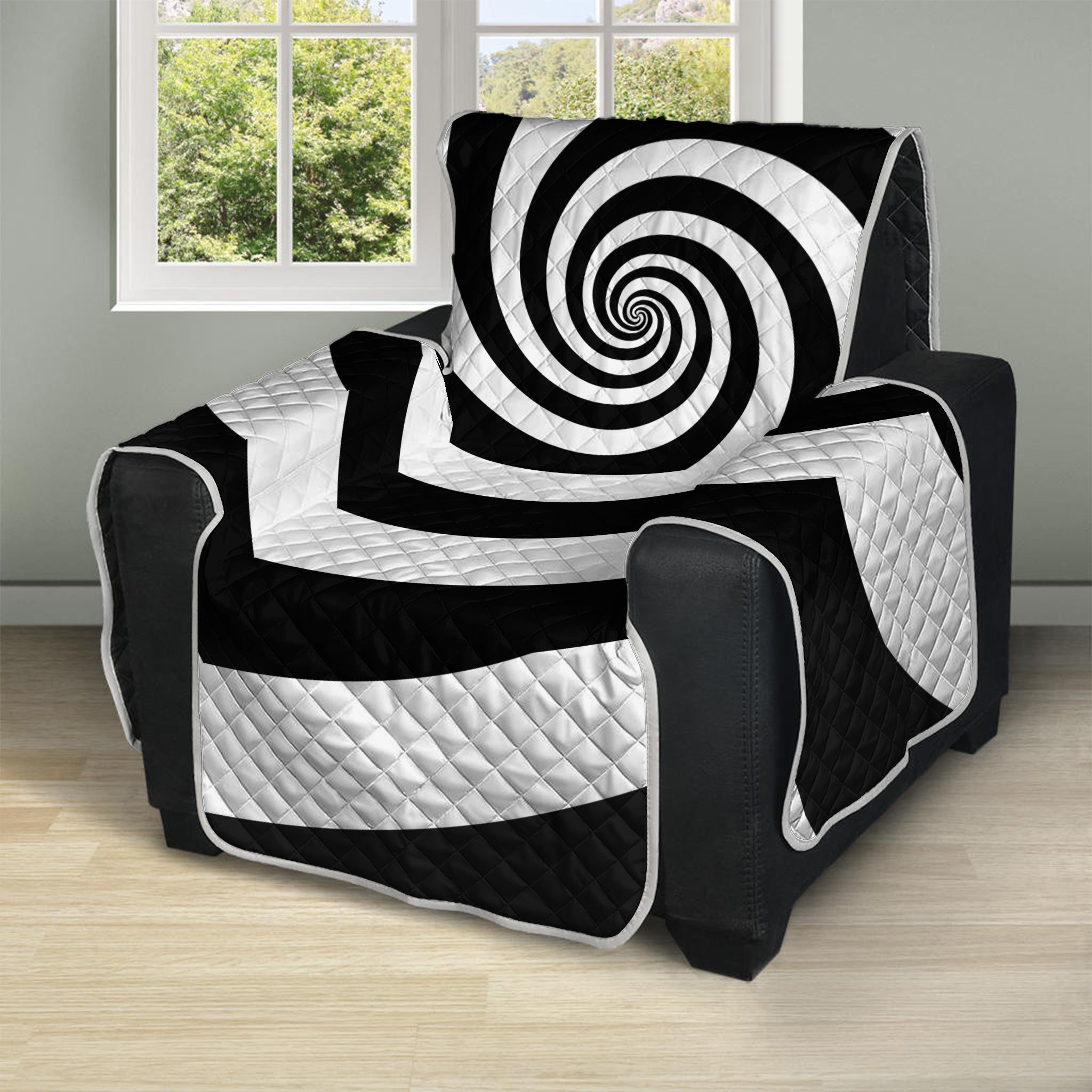 Black And White Spiral Illusion Print Recliner Protector