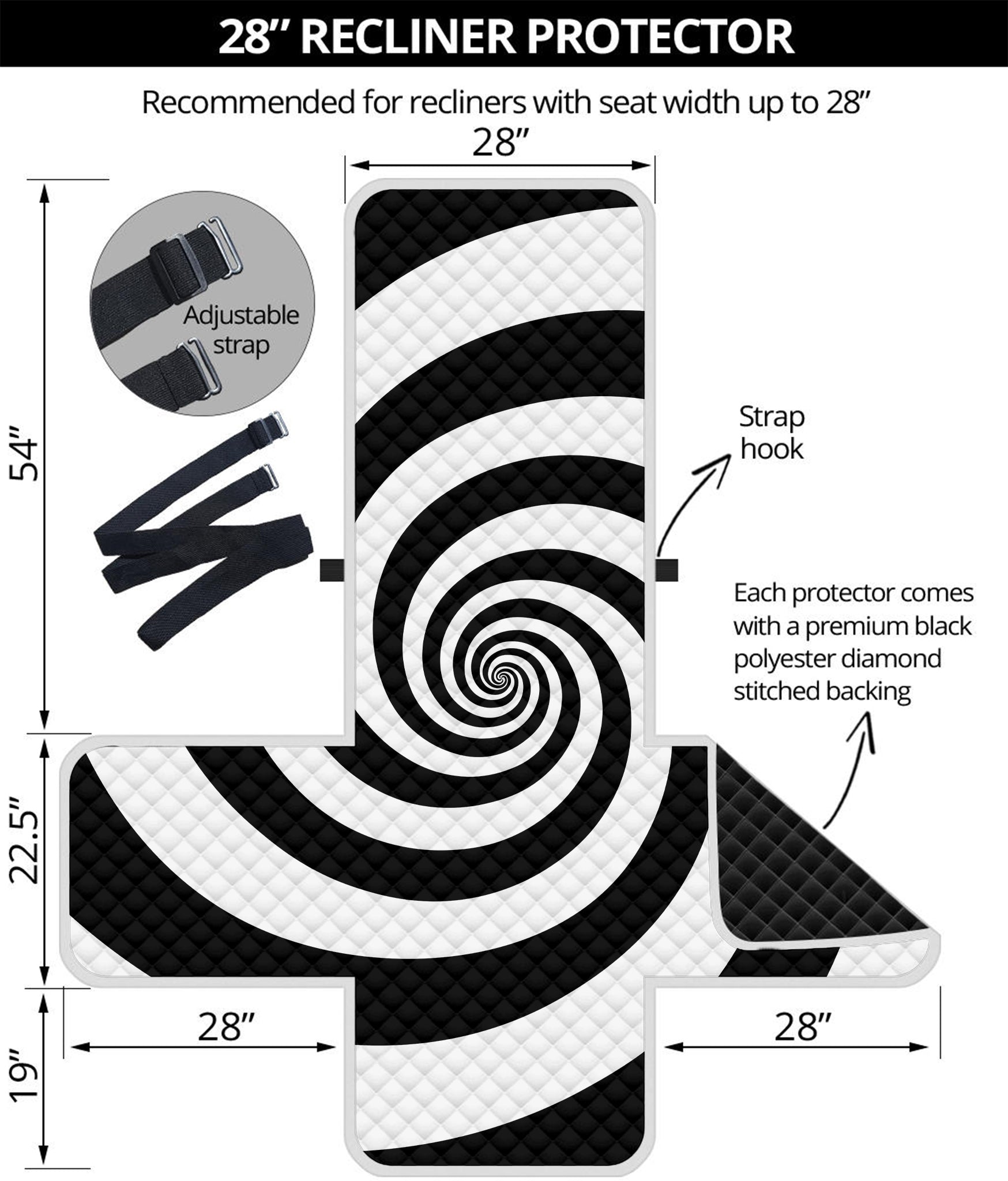 Black And White Spiral Illusion Print Recliner Protector