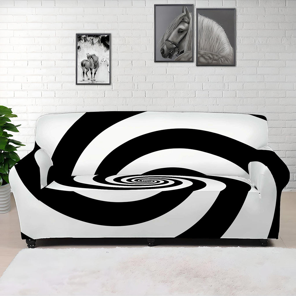 Black And White Spiral Illusion Print Sofa Cover