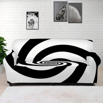 Black And White Spiral Illusion Print Sofa Cover