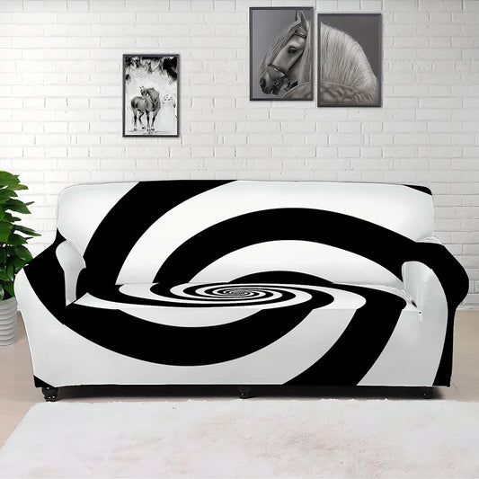 Black And White Spiral Illusion Print Sofa Cover