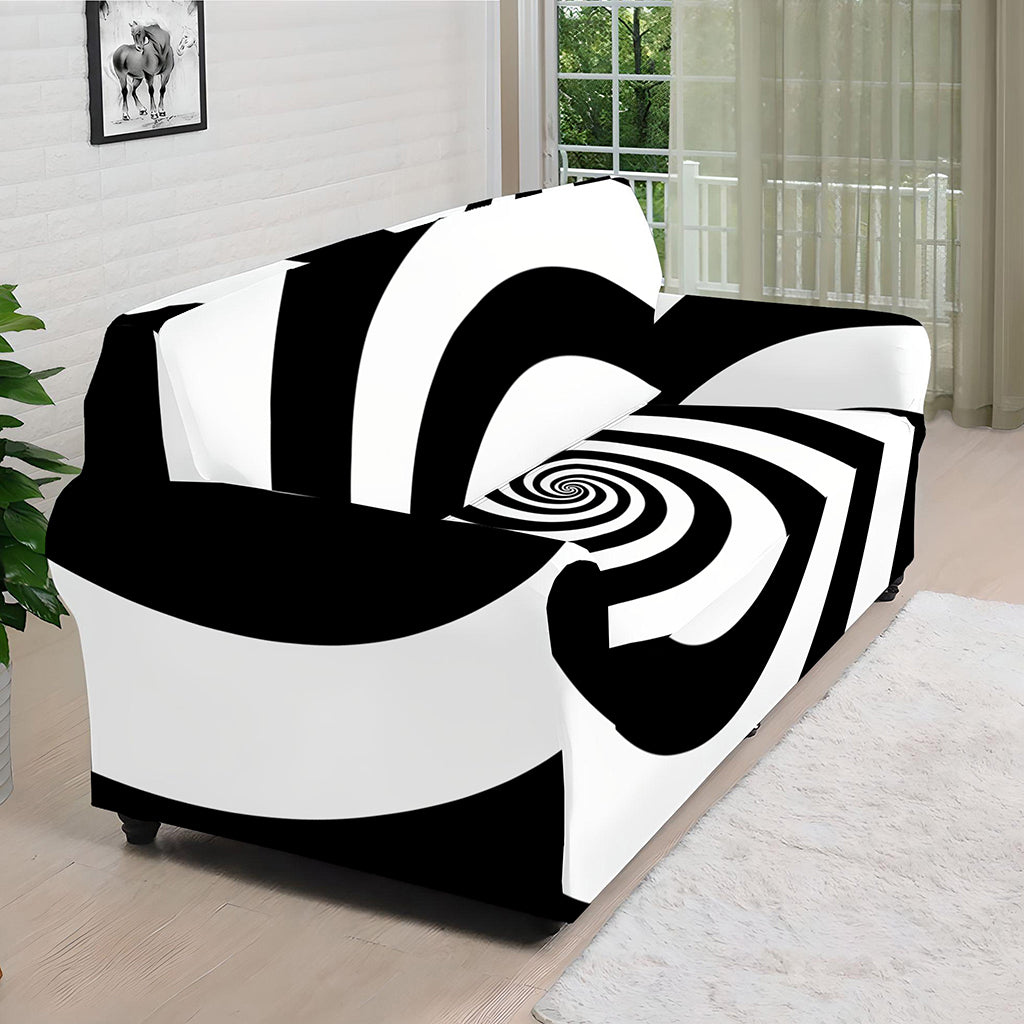 Black And White Spiral Illusion Print Sofa Cover