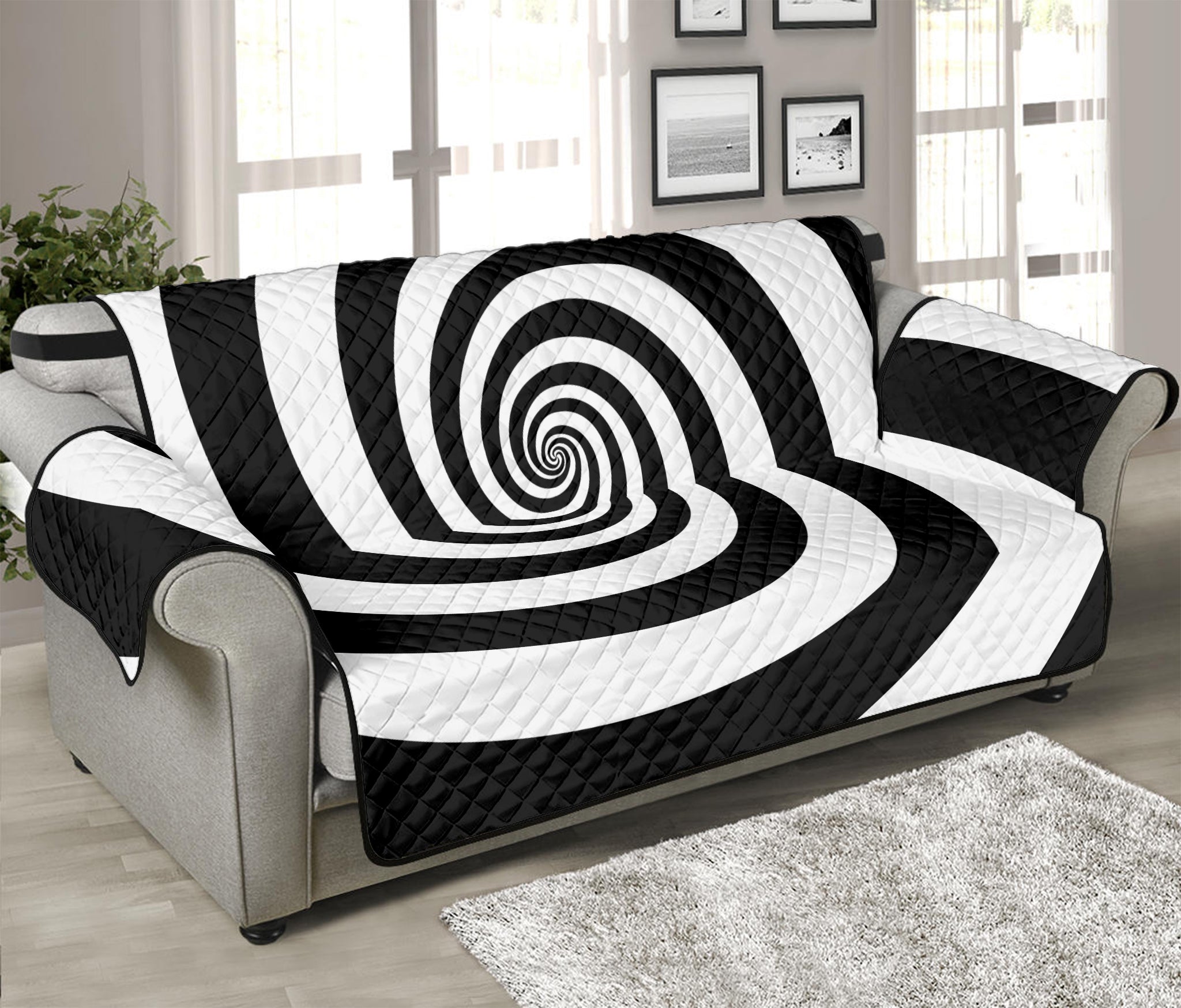 Black And White Spiral Illusion Print Sofa Protector