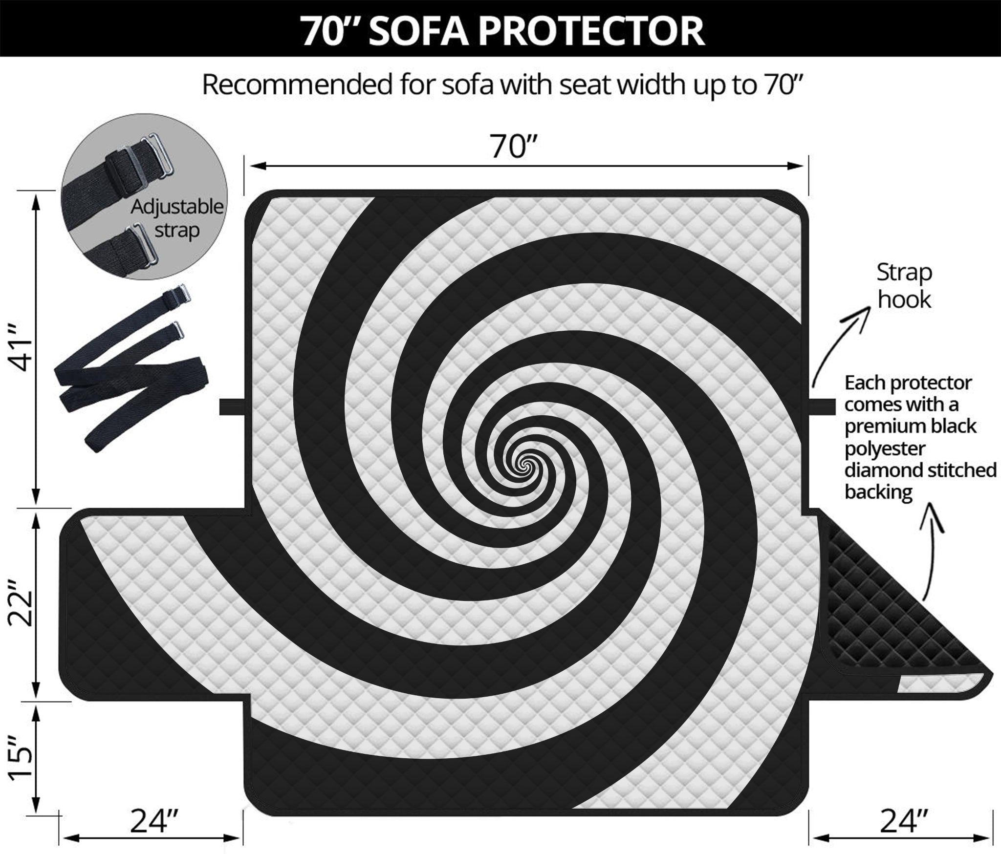 Black And White Spiral Illusion Print Sofa Protector