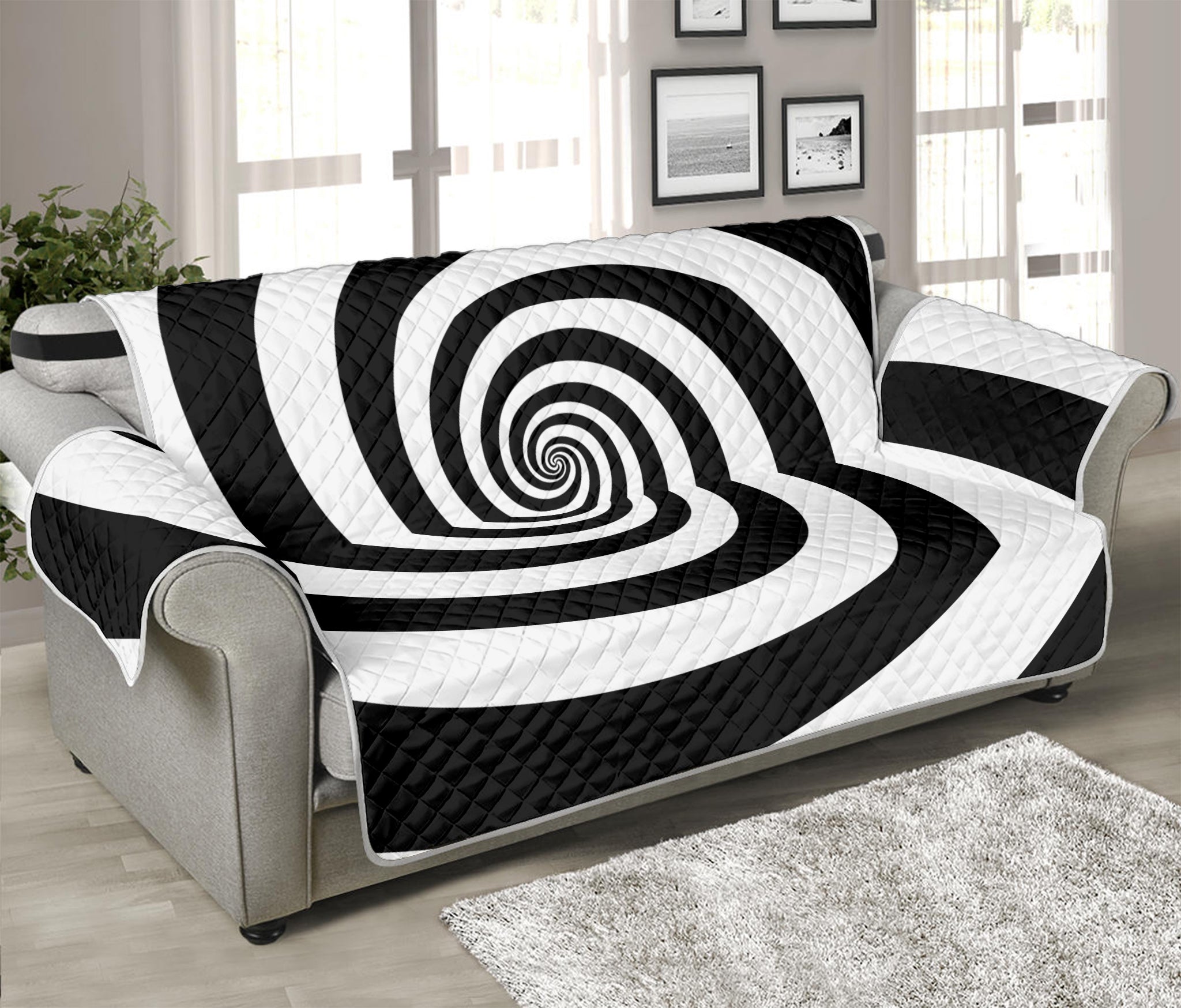 Black And White Spiral Illusion Print Sofa Protector