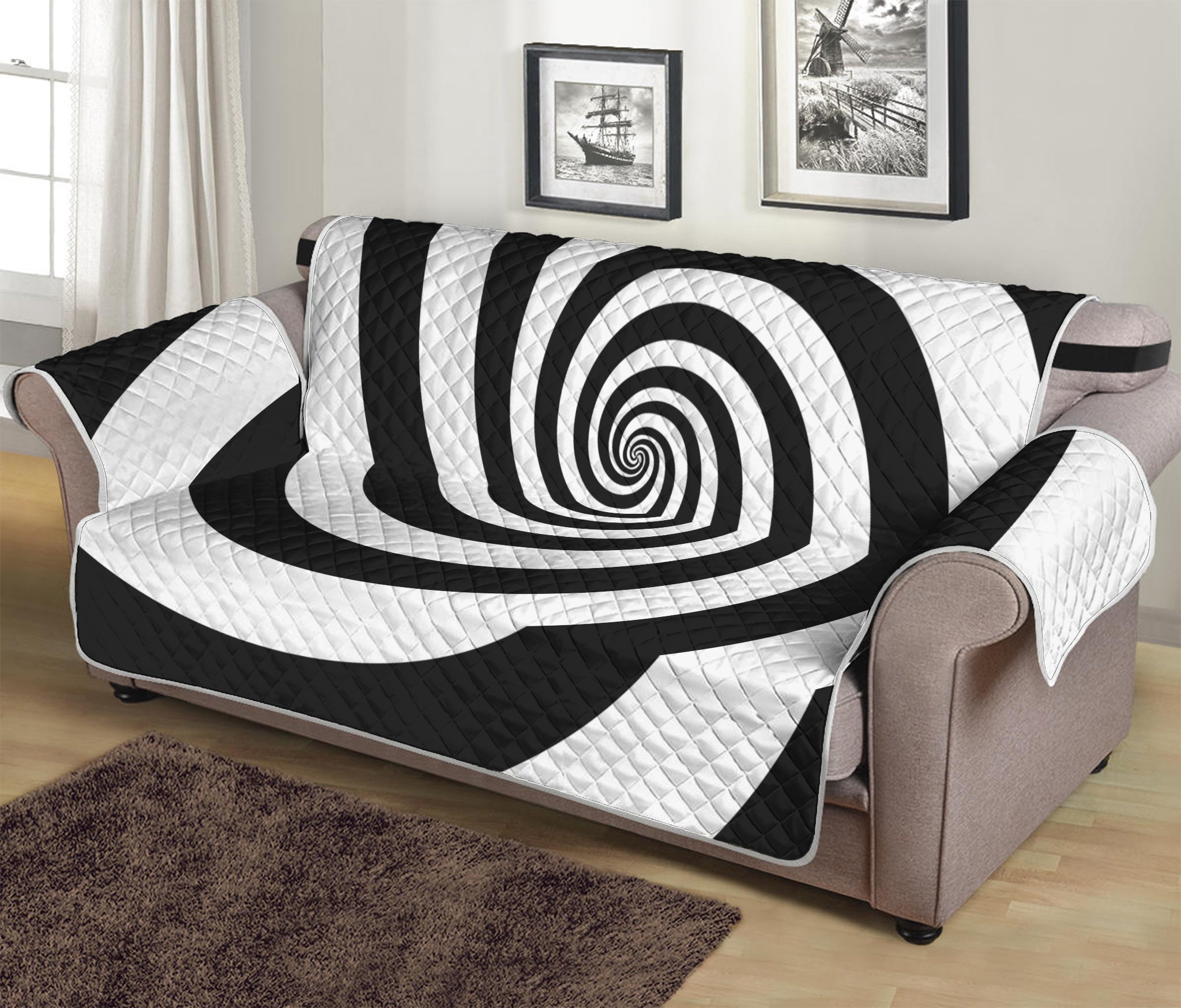 Black And White Spiral Illusion Print Sofa Protector