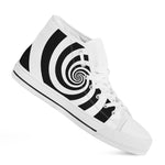 Black And White Spiral Illusion Print White High Top Shoes