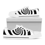 Black And White Spiral Illusion Print White Low Top Shoes