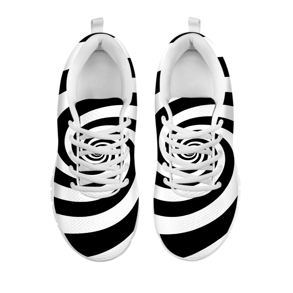 Black And White Spiral Illusion Print White Sneakers