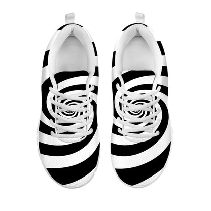 Black And White Spiral Illusion Print White Sneakers