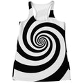 Black And White Spiral Illusion Print Women's Racerback Tank Top