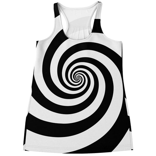Black And White Spiral Illusion Print Women's Racerback Tank Top