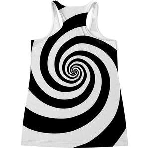 Black And White Spiral Illusion Print Women's Racerback Tank Top