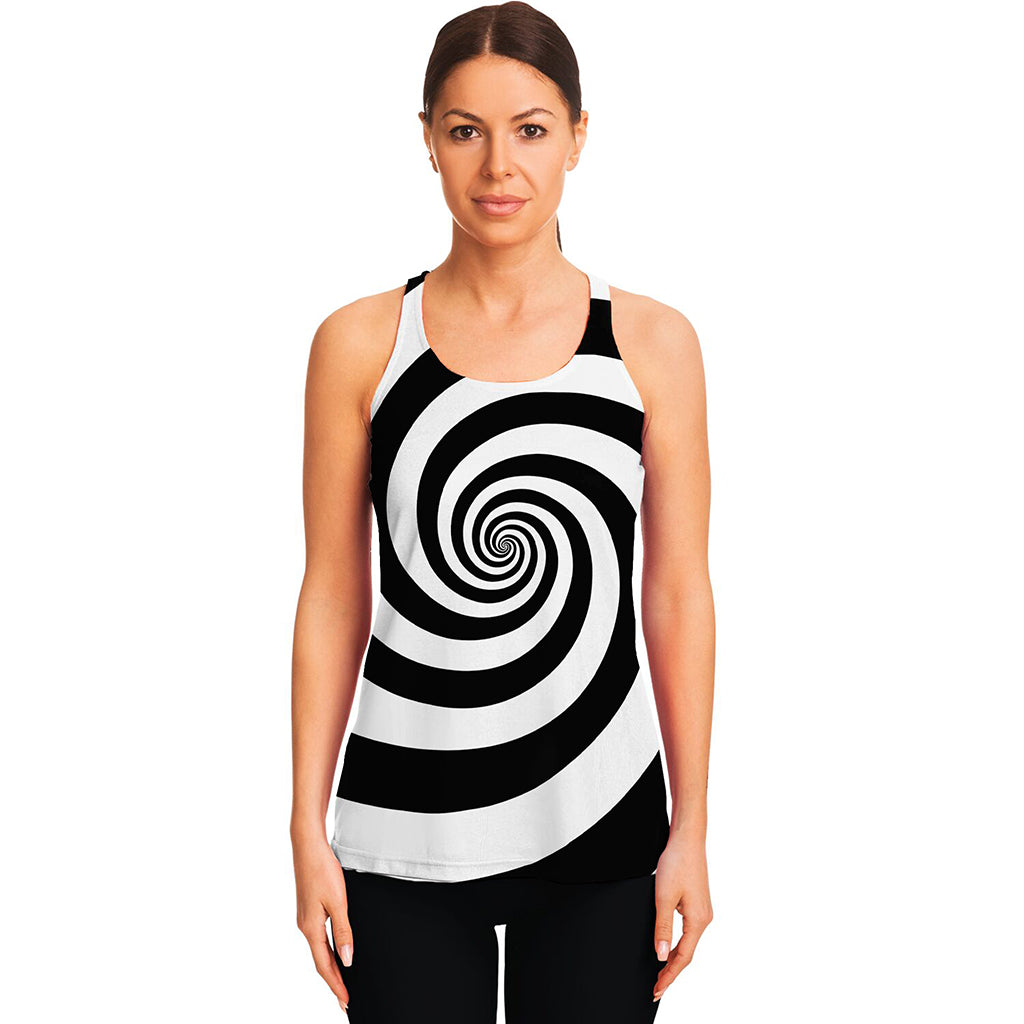 Black And White Spiral Illusion Print Women's Racerback Tank Top